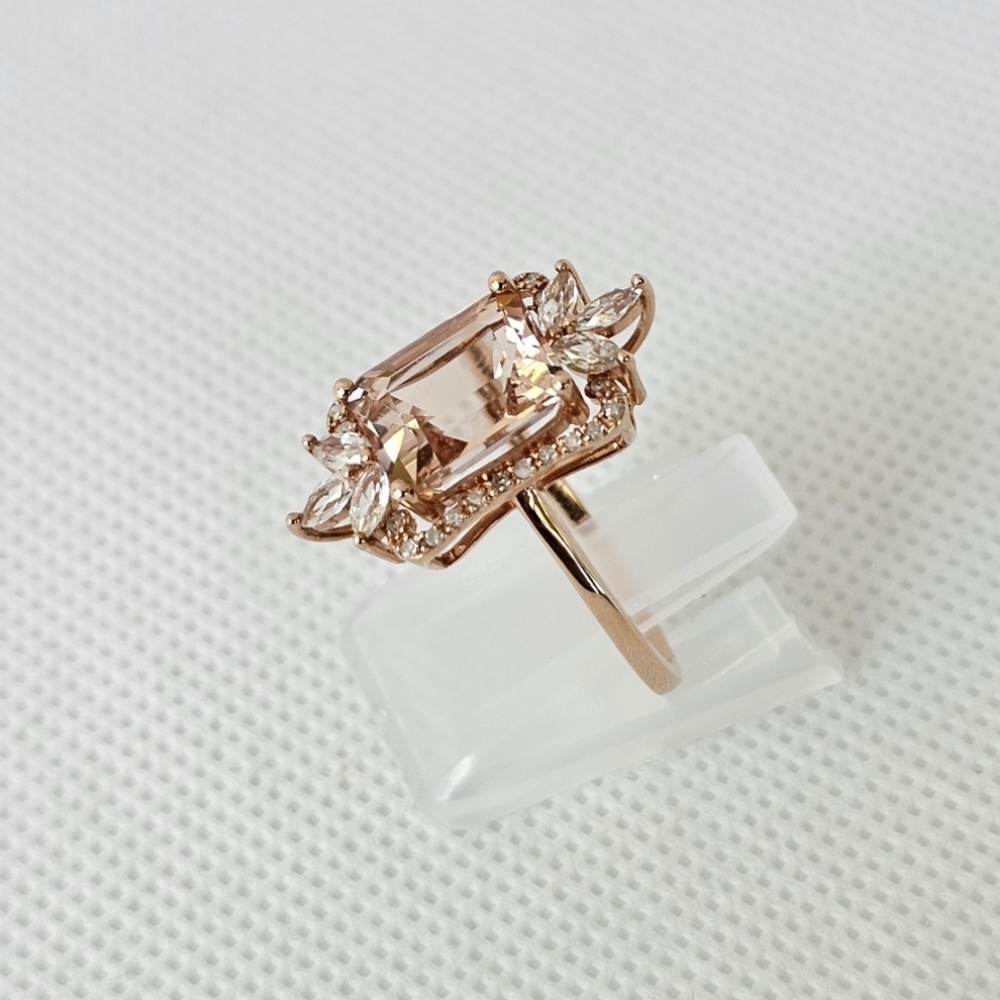 Natural 14K Rose Gold Morganite & White Zircon Ring Size 7.5! - Picture 4 of 9